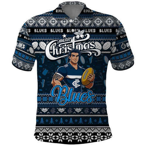 Personalized Blues Rugby Xmas Polo Shirt Australia AFL Mascot