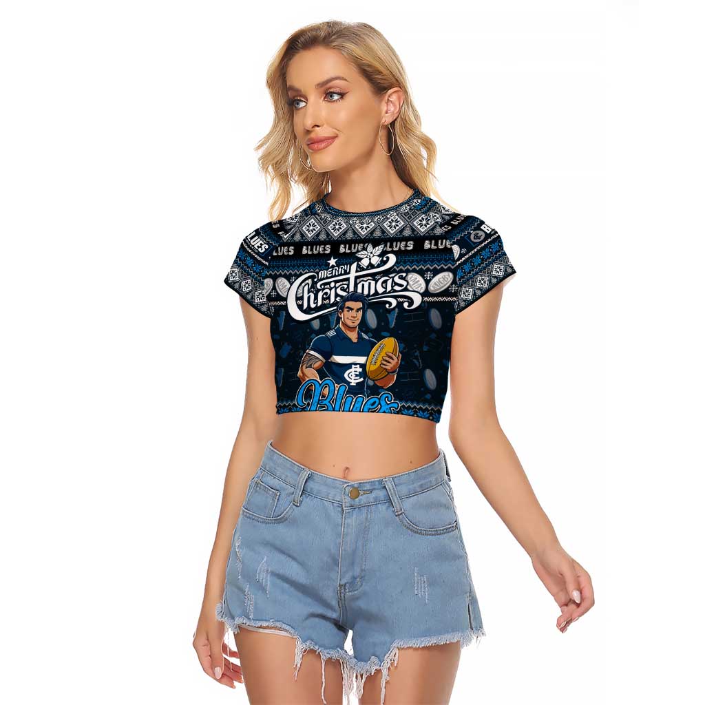 Personalized Blues Rugby Xmas Raglan Cropped T Shirt Australia AFL Mascot