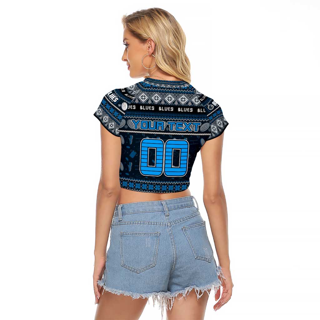 Personalized Blues Rugby Xmas Raglan Cropped T Shirt Australia AFL Mascot