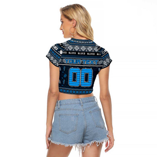Personalized Blues Rugby Xmas Raglan Cropped T Shirt Australia AFL Mascot