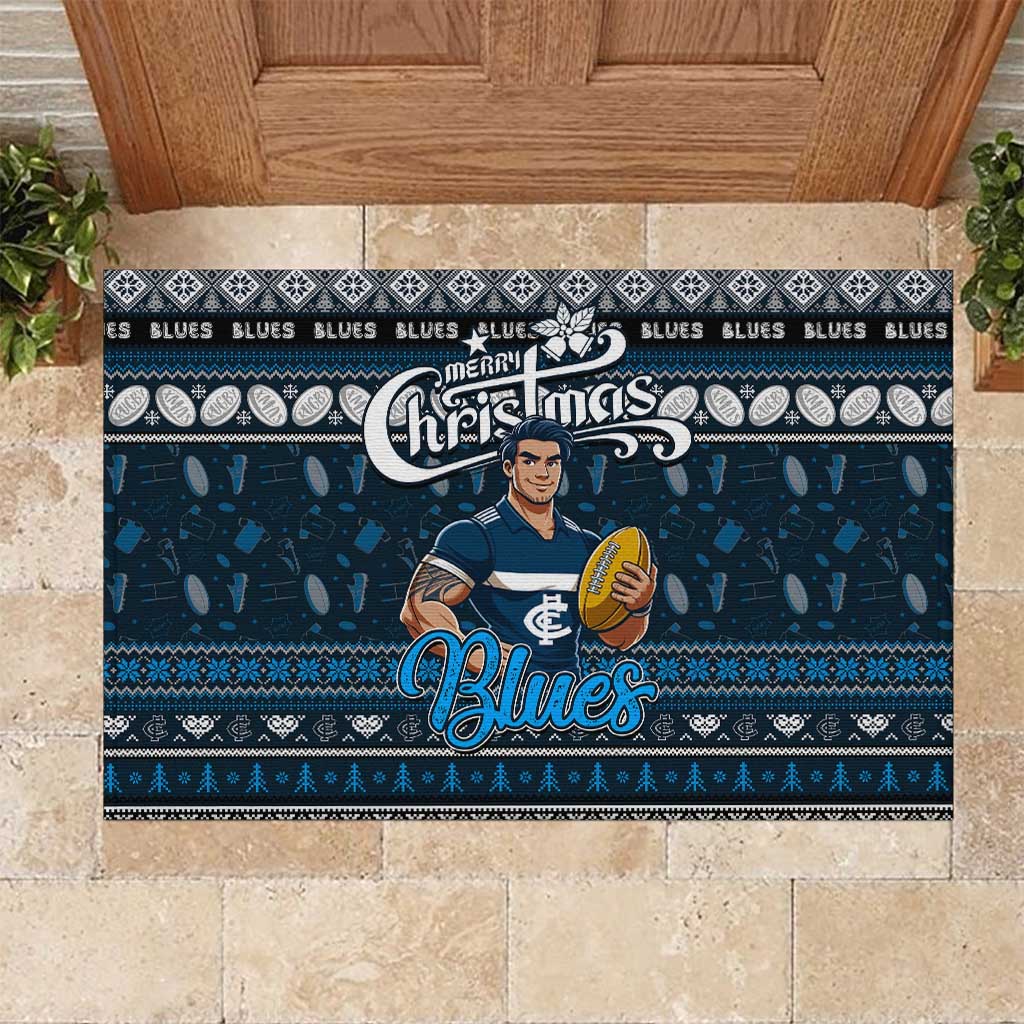 Blues Football Xmas Rubber Doormat Australia AFL Mascot