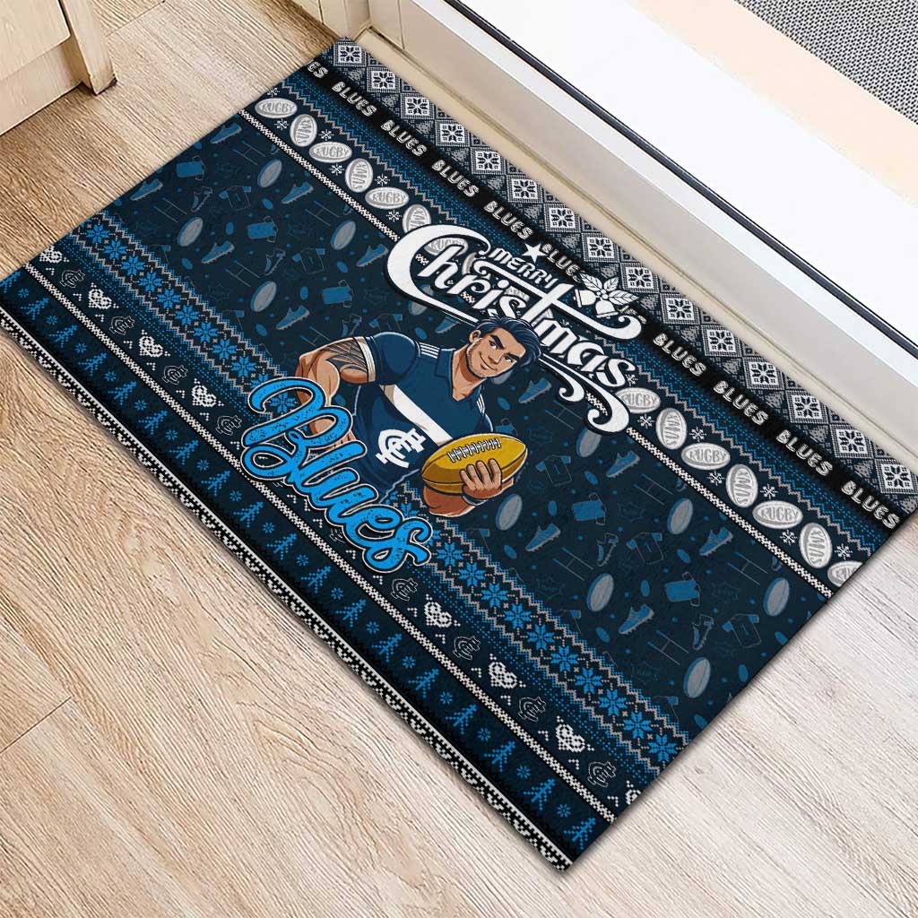 Blues Football Xmas Rubber Doormat Australia AFL Mascot