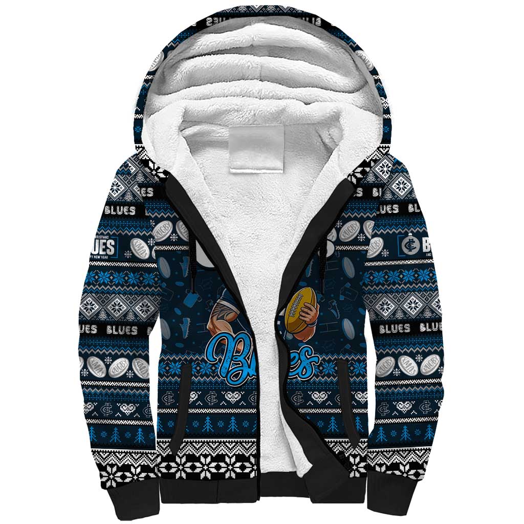 Personalized Blues Rugby Xmas Sherpa Hoodie Australia AFL Mascot