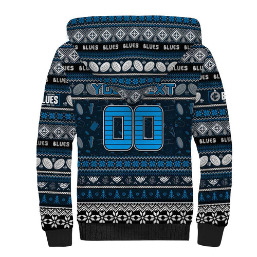Personalized Blues Rugby Xmas Sherpa Hoodie Australia AFL Mascot