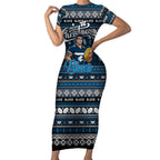 Personalized Blues Rugby Xmas Short Sleeve Bodycon Dress Australia AFL Mascot