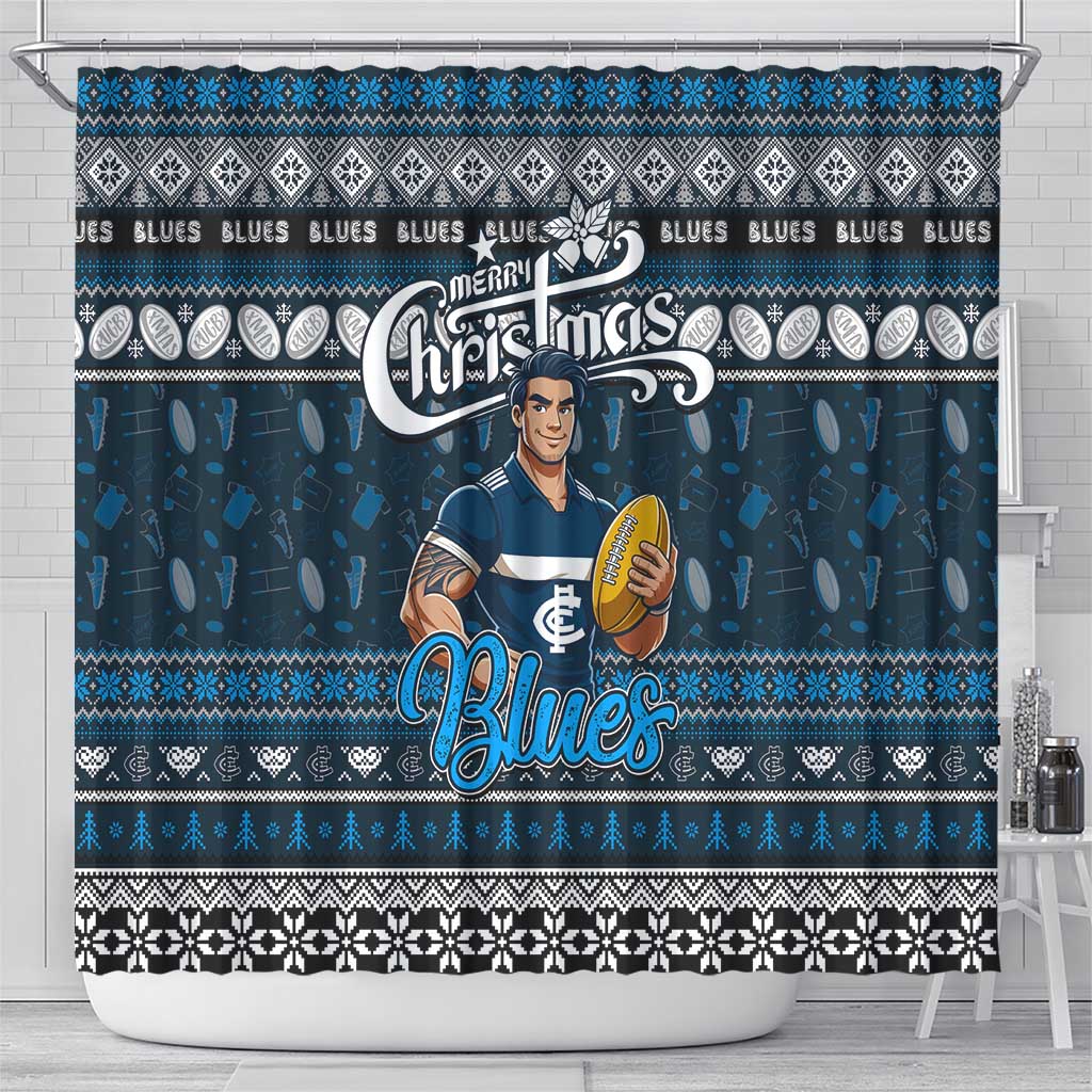 Blues Football Xmas Shower Curtain Australia AFL Mascot