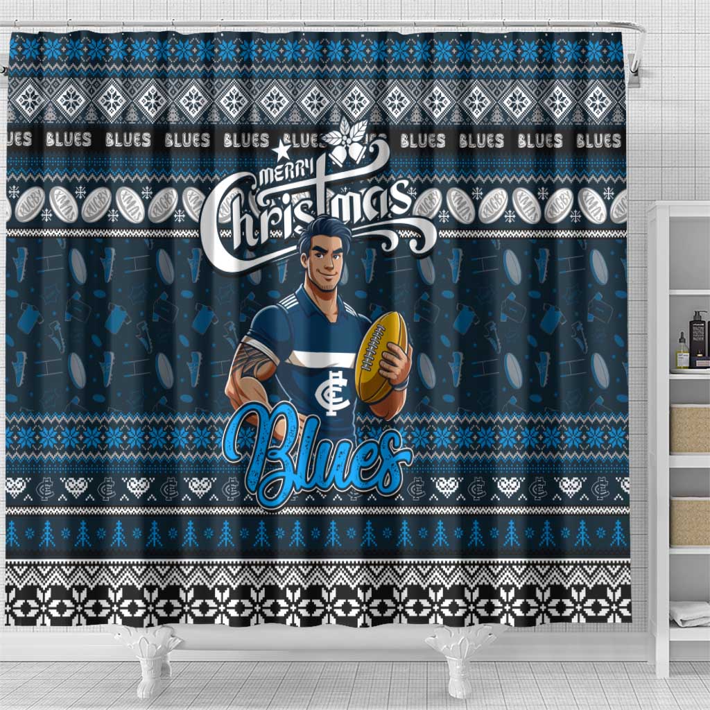 Blues Football Xmas Shower Curtain Australia AFL Mascot