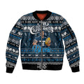 Personalized Blues Rugby Xmas Sleeve Zip Bomber Jacket Australia AFL Mascot