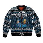 Personalized Blues Rugby Xmas Sleeve Zip Bomber Jacket Australia AFL Mascot