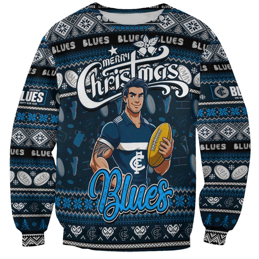 Personalized Blues Rugby Xmas Sweatshirt Australia AFL Mascot