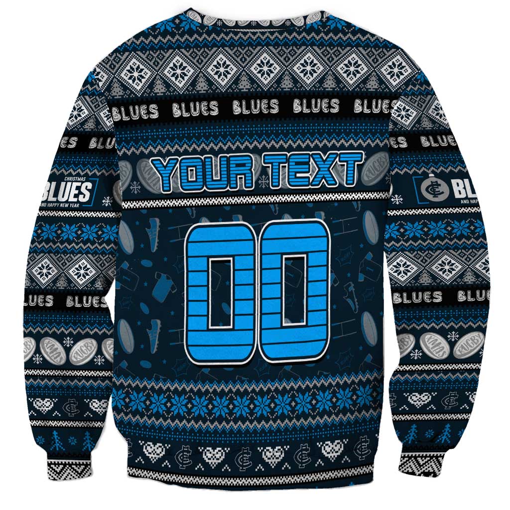 Personalized Blues Rugby Xmas Sweatshirt Australia AFL Mascot