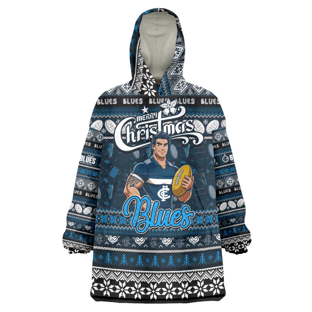 Personalized Blues Rugby Xmas Wearable Blanket Hoodie Australia AFL Mascot