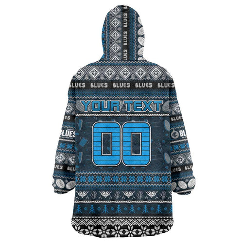 Personalized Blues Rugby Xmas Wearable Blanket Hoodie Australia AFL Mascot