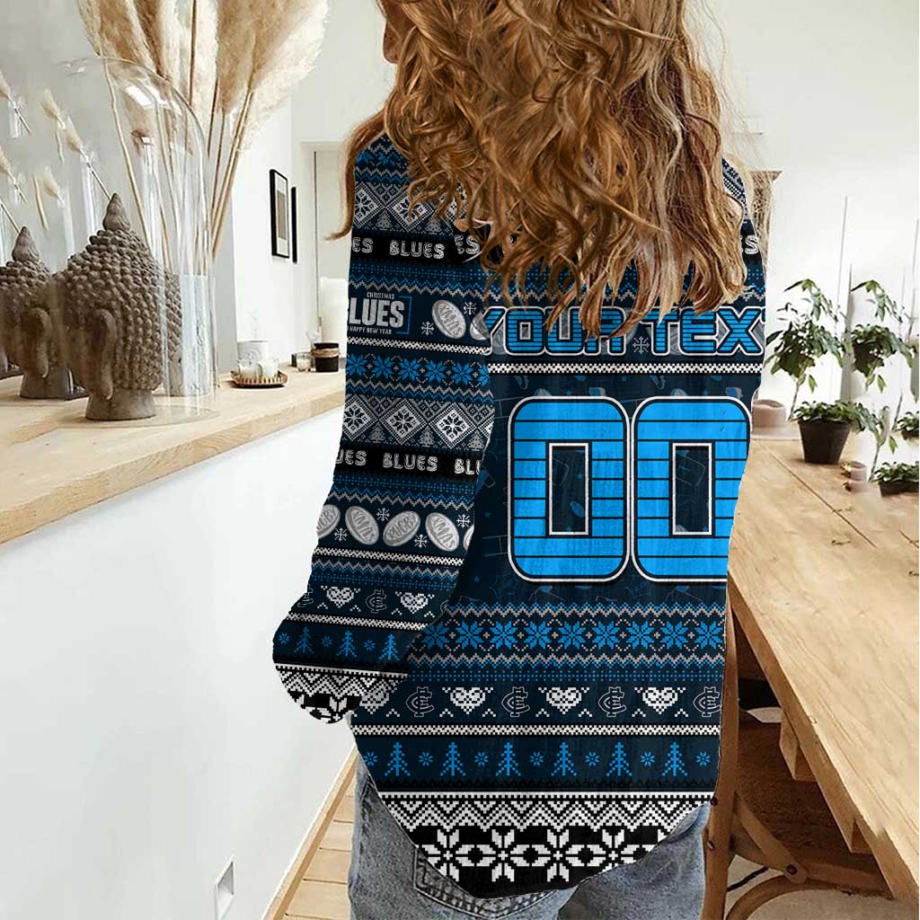 Personalized Blues Rugby Xmas Women Casual Shirt Australia AFL Mascot