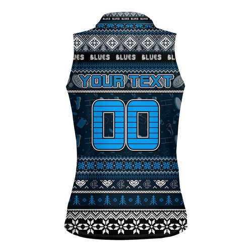 Personalized Blues Rugby Xmas Women Sleeveless Polo Shirt Australia AFL Mascot