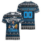 Personalized Blues Rugby Xmas Women V-Neck T-Shirt Australia AFL Mascot