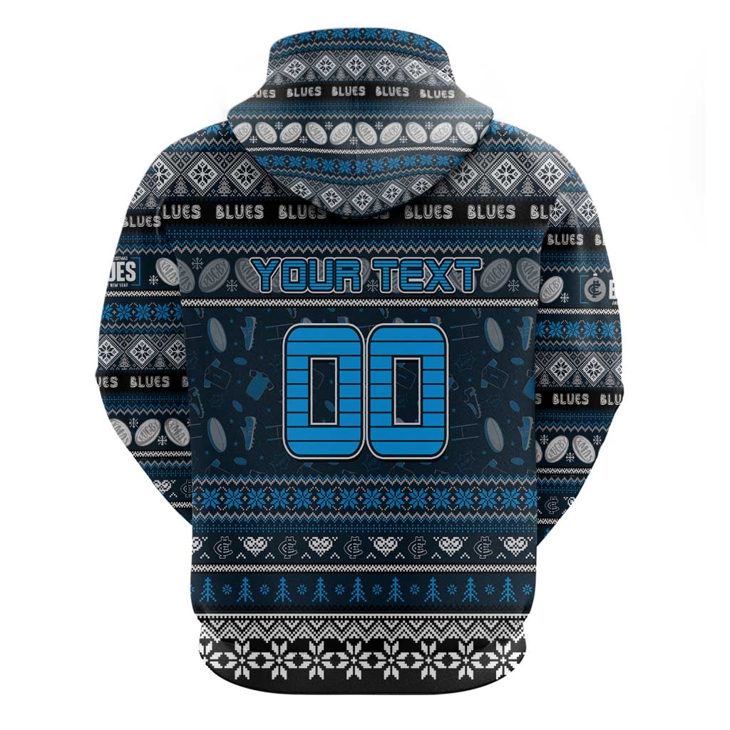 Personalized Blues Rugby Xmas Zip Hoodie Australia AFL Mascot
