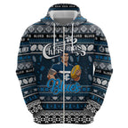 Personalized Blues Rugby Xmas Zip Hoodie Australia AFL Mascot
