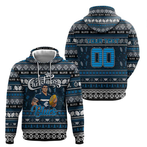 Personalized Blues Rugby Xmas Zip Hoodie Australia AFL Mascot