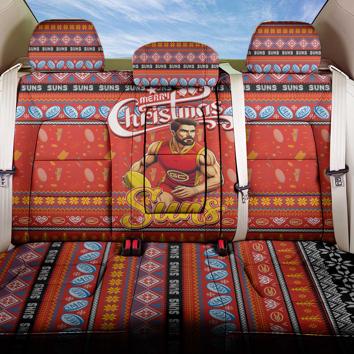 Suns Football Xmas Back Car Seat Cover Australia AFL Mascot