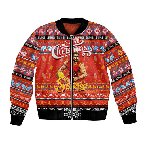 Personalized Suns Rugby Xmas Bomber Jacket Australia AFL Mascot
