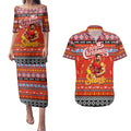 Personalized Suns Rugby Xmas Couples Matching Puletasi and Hawaiian Shirt Australia AFL Mascot