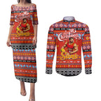 Personalized Suns Rugby Xmas Couples Matching Puletasi and Long Sleeve Button Shirt Australia AFL Mascot