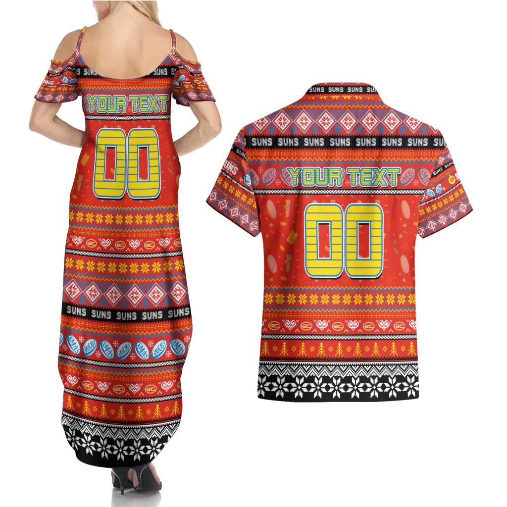Personalized Suns Rugby Xmas Couples Matching Summer Maxi Dress and Hawaiian Shirt Australia AFL Mascot