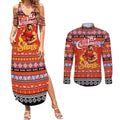 Personalized Suns Rugby Xmas Couples Matching Summer Maxi Dress and Long Sleeve Button Shirt Australia AFL Mascot