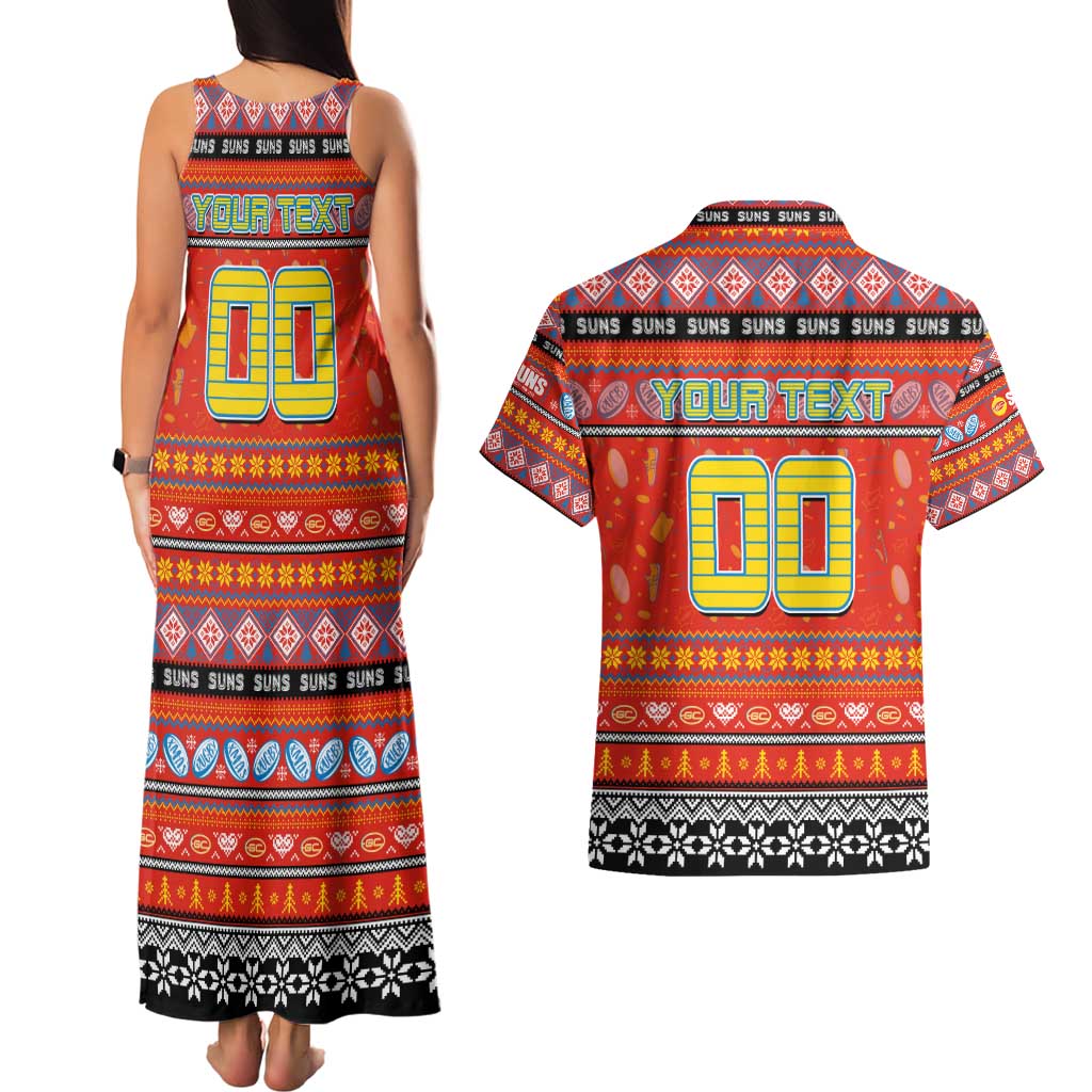 Personalized Suns Rugby Xmas Couples Matching Tank Maxi Dress and Hawaiian Shirt Australia AFL Mascot