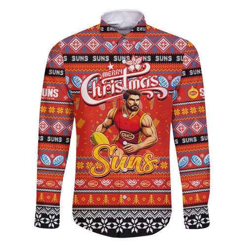 Personalized Suns Rugby Xmas Family Matching Long Sleeve Bodycon Dress and Hawaiian Shirt Australia AFL Mascot