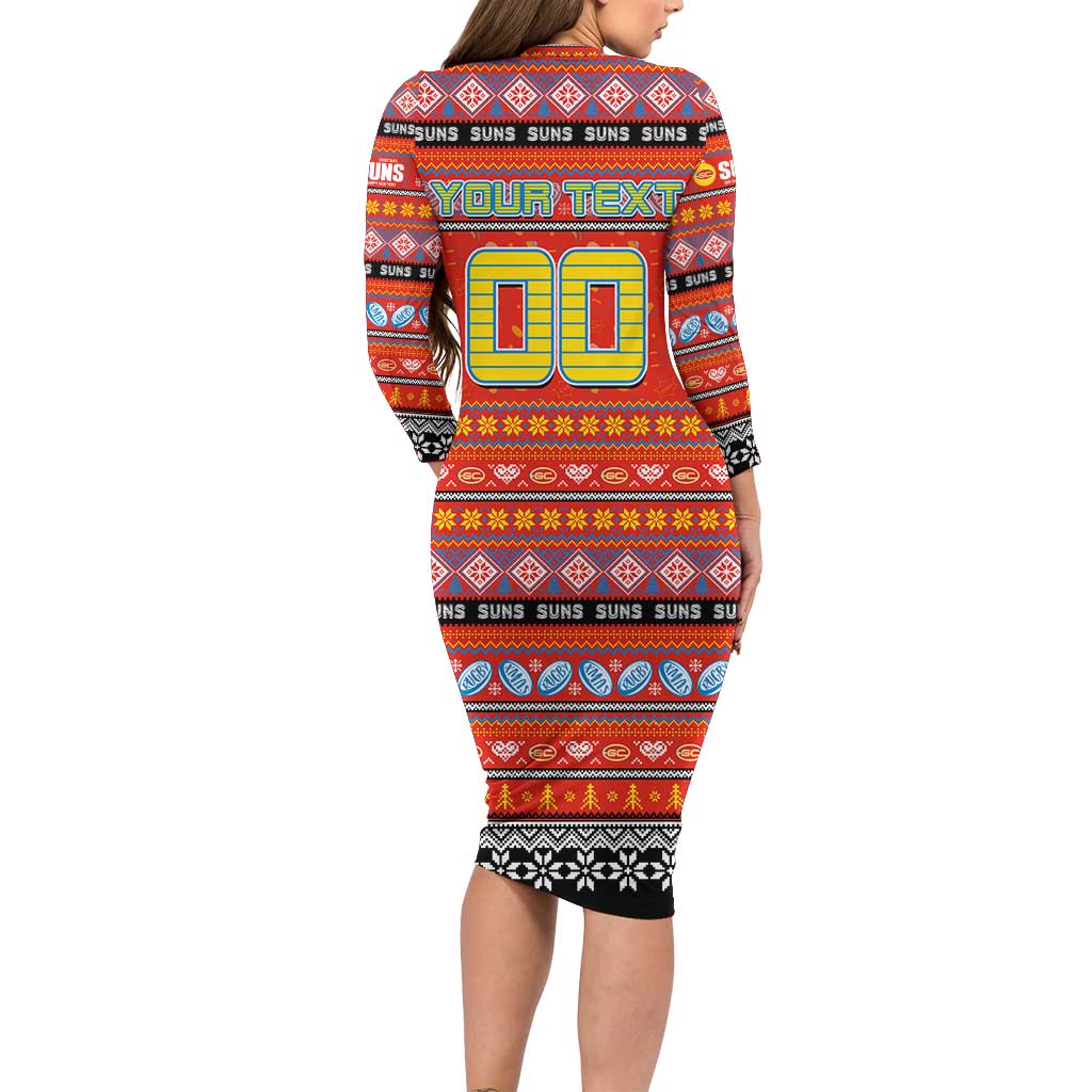 Personalized Suns Rugby Xmas Family Matching Long Sleeve Bodycon Dress and Hawaiian Shirt Australia AFL Mascot
