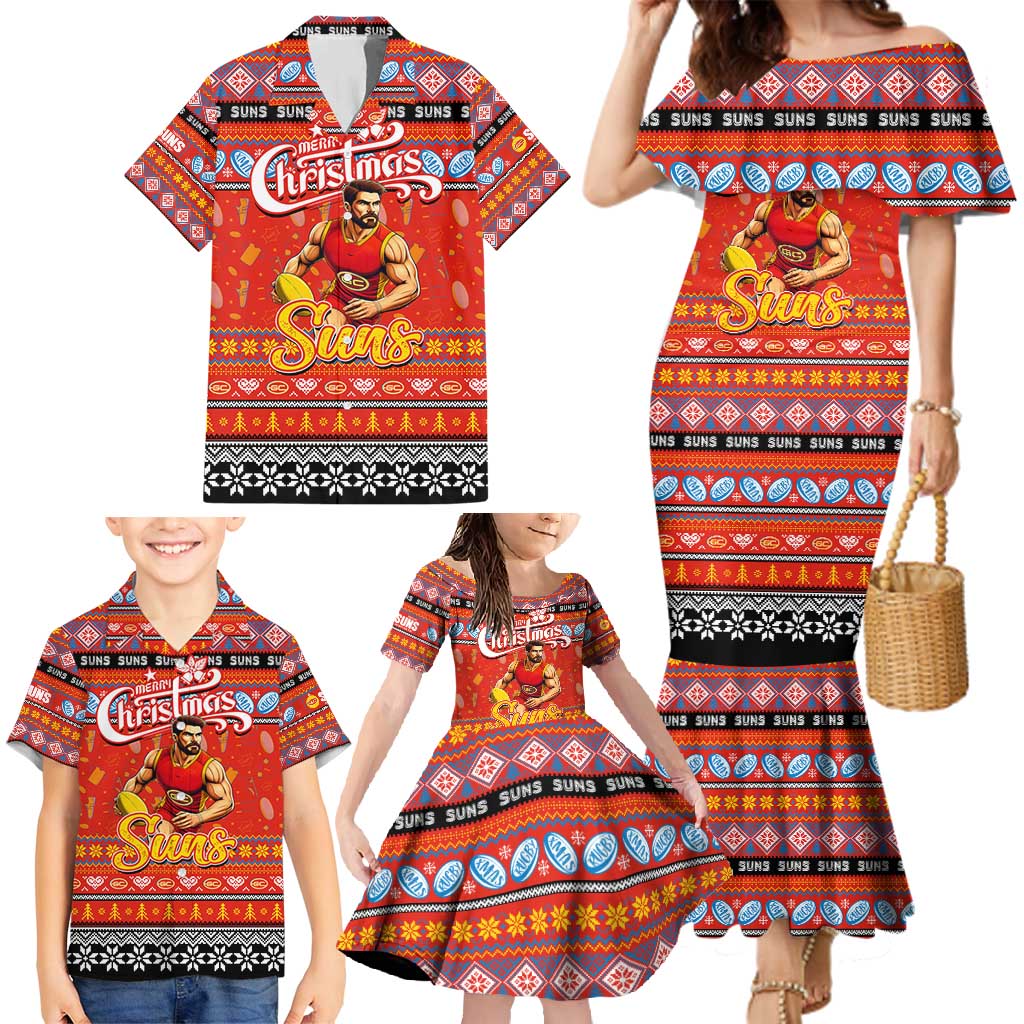 Personalized Suns Rugby Xmas Family Matching Mermaid Dress and Hawaiian Shirt Australia AFL Mascot