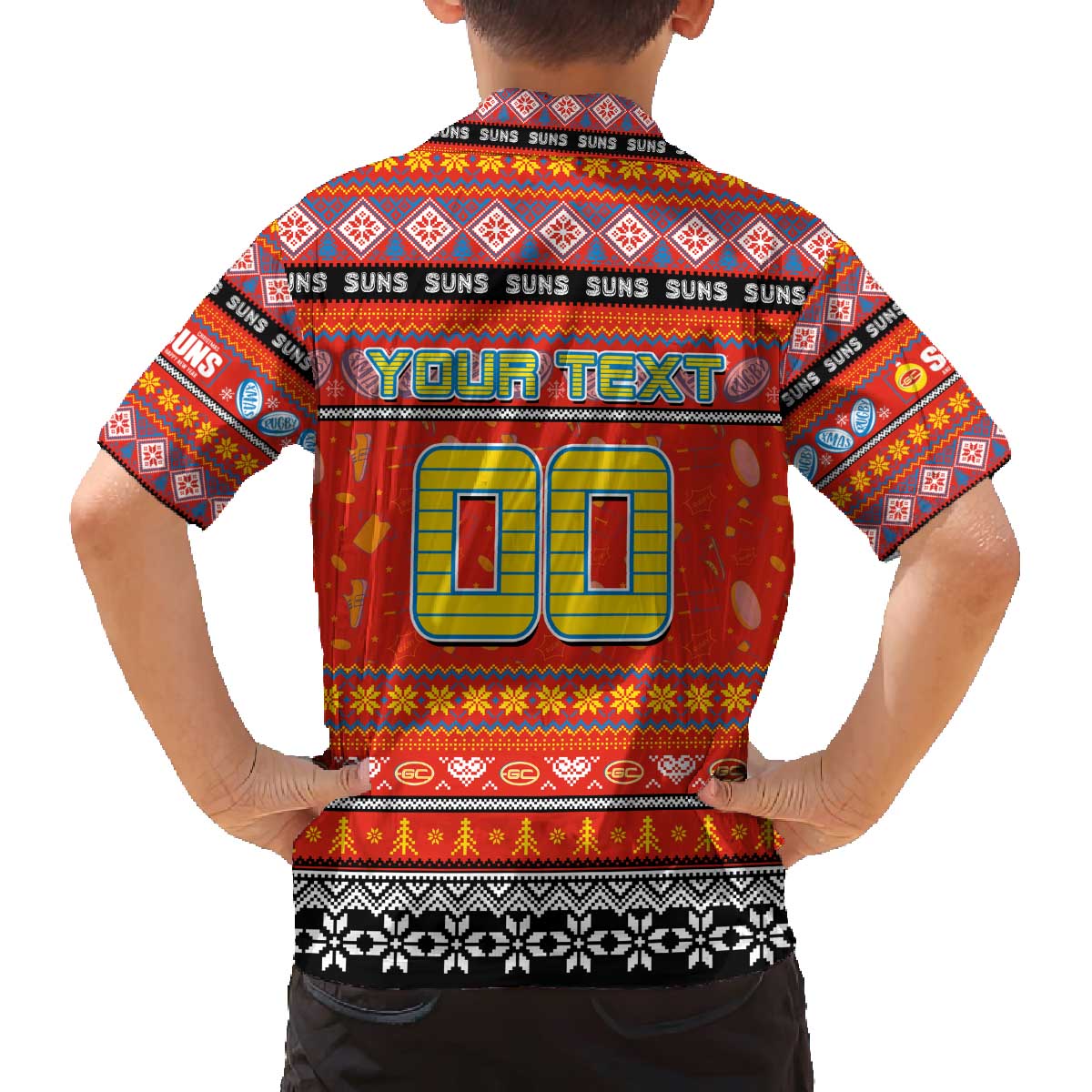 Personalized Suns Rugby Xmas Family Matching Off The Shoulder Long Sleeve Dress and Hawaiian Shirt Australia AFL Mascot