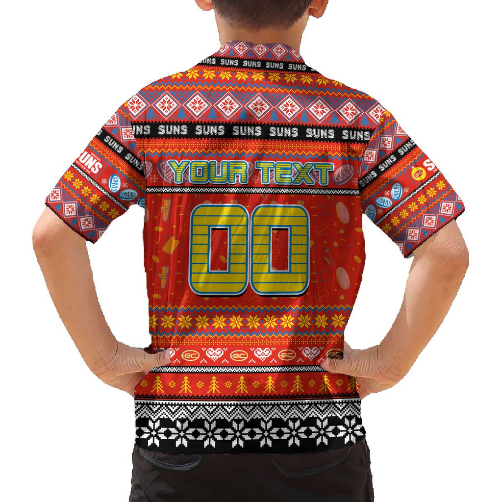 Personalized Suns Rugby Xmas Family Matching Off The Shoulder Long Sleeve Dress and Hawaiian Shirt Australia AFL Mascot