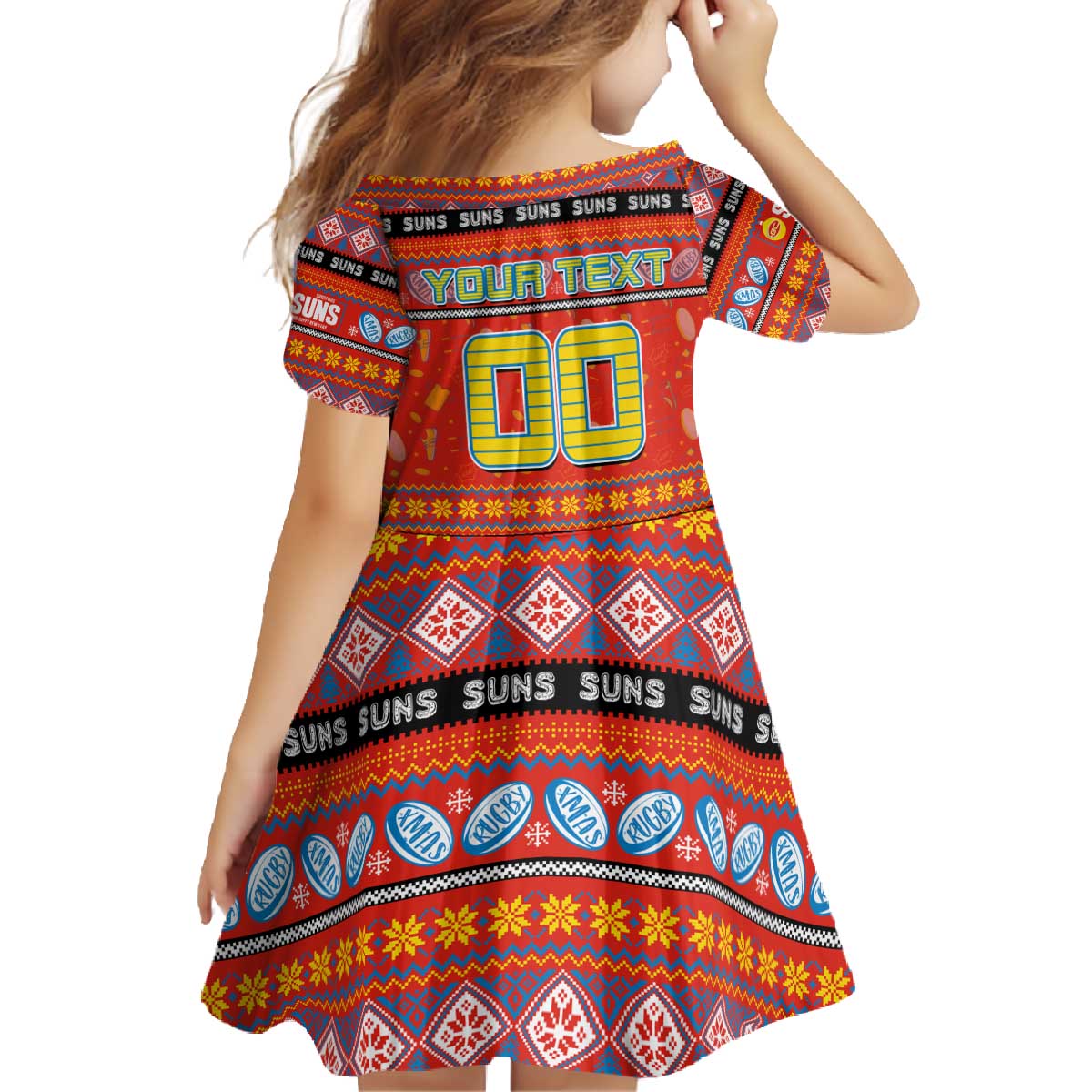 Personalized Suns Rugby Xmas Family Matching Off The Shoulder Long Sleeve Dress and Hawaiian Shirt Australia AFL Mascot