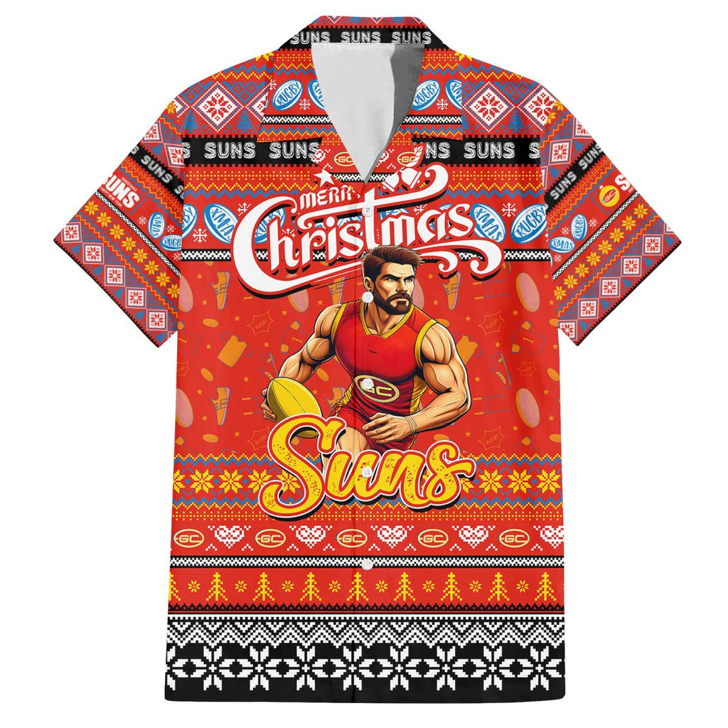 Personalized Suns Rugby Xmas Family Matching Off The Shoulder Long Sleeve Dress and Hawaiian Shirt Australia AFL Mascot