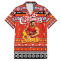 Personalized Suns Rugby Xmas Family Matching Off The Shoulder Long Sleeve Dress and Hawaiian Shirt Australia AFL Mascot
