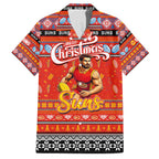 Personalized Suns Rugby Xmas Family Matching Off The Shoulder Long Sleeve Dress and Hawaiian Shirt Australia AFL Mascot