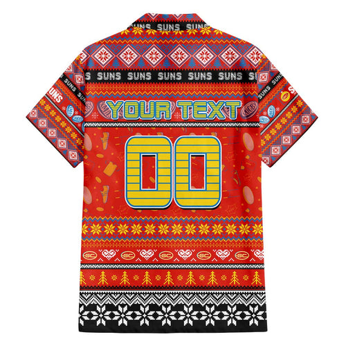 Personalized Suns Rugby Xmas Family Matching Off The Shoulder Long Sleeve Dress and Hawaiian Shirt Australia AFL Mascot
