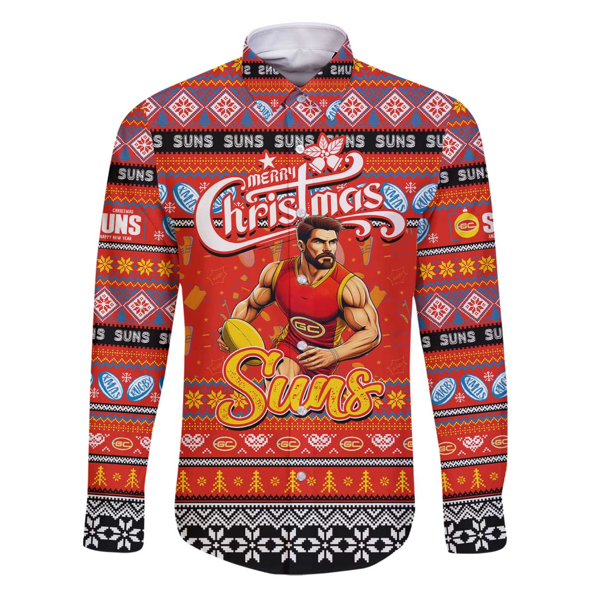 Personalized Suns Rugby Xmas Family Matching Off The Shoulder Long Sleeve Dress and Hawaiian Shirt Australia AFL Mascot
