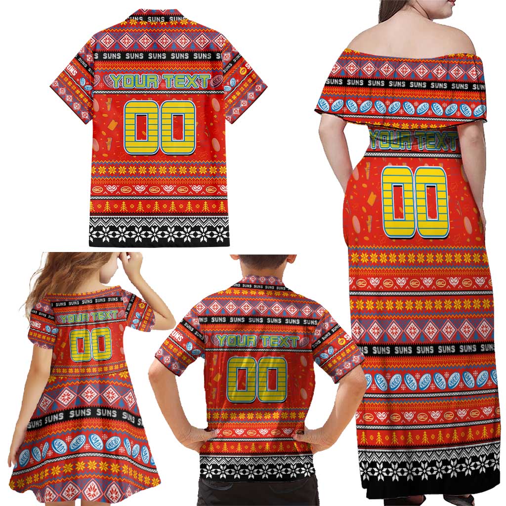 Personalized Suns Rugby Xmas Family Matching Off Shoulder Maxi Dress and Hawaiian Shirt Australia AFL Mascot