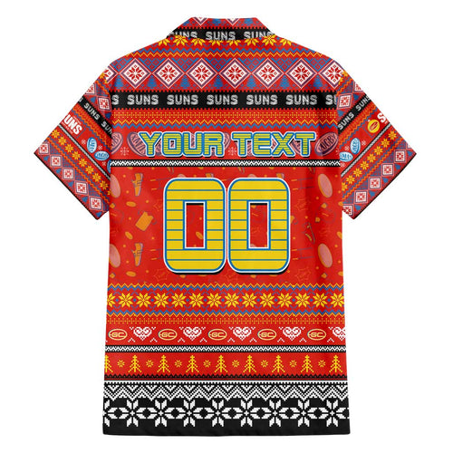 Personalized Suns Rugby Xmas Family Matching Off Shoulder Short Dress and Hawaiian Shirt Australia AFL Mascot