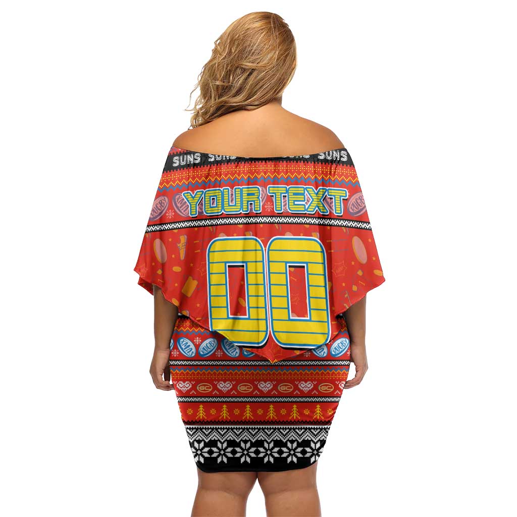 Personalized Suns Rugby Xmas Family Matching Off Shoulder Short Dress and Hawaiian Shirt Australia AFL Mascot