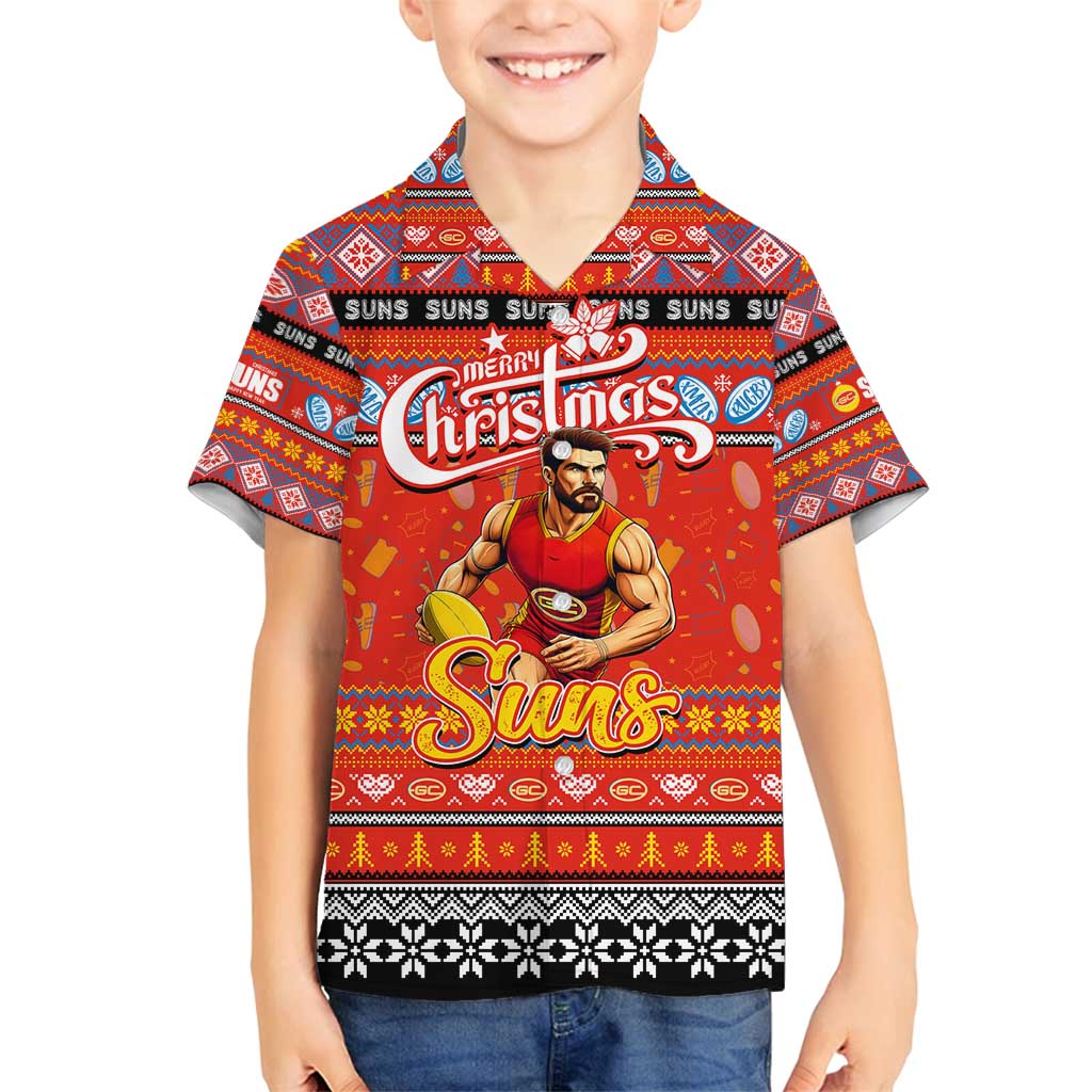 Personalized Suns Rugby Xmas Family Matching Off Shoulder Short Dress and Hawaiian Shirt Australia AFL Mascot