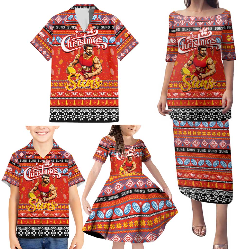 Personalized Suns Rugby Xmas Family Matching Puletasi and Hawaiian Shirt Australia AFL Mascot
