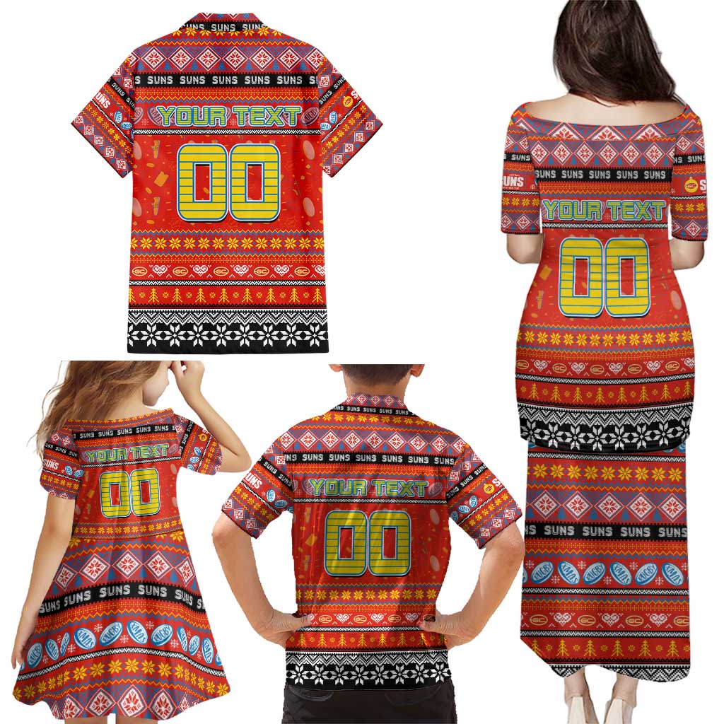 Personalized Suns Rugby Xmas Family Matching Puletasi and Hawaiian Shirt Australia AFL Mascot