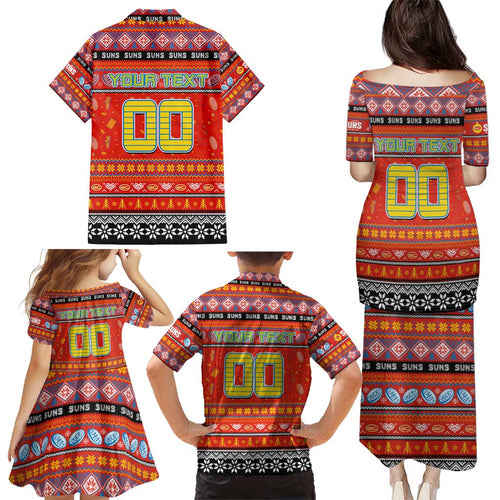 Personalized Suns Rugby Xmas Family Matching Puletasi and Hawaiian Shirt Australia AFL Mascot