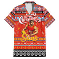 Personalized Suns Rugby Xmas Family Matching Short Sleeve Bodycon Dress and Hawaiian Shirt Australia AFL Mascot