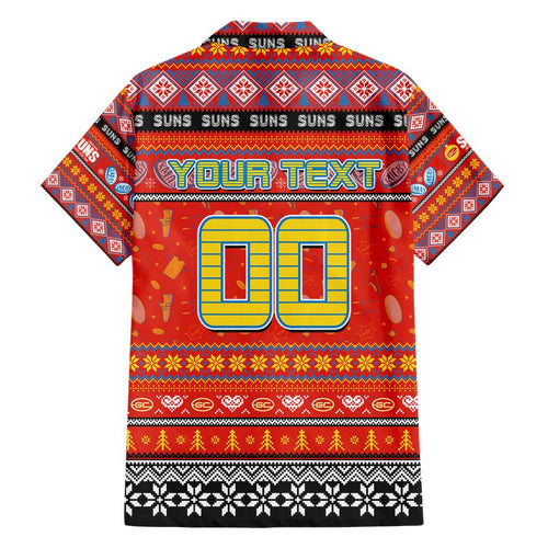 Personalized Suns Rugby Xmas Family Matching Short Sleeve Bodycon Dress and Hawaiian Shirt Australia AFL Mascot